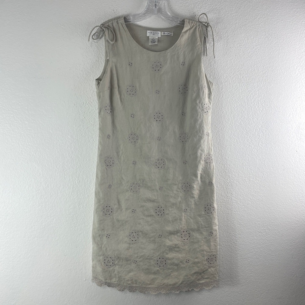 Outfit JPR Pure Linen Eyelet Dress Size S Tan Beige Coastal Cottagecore Boho